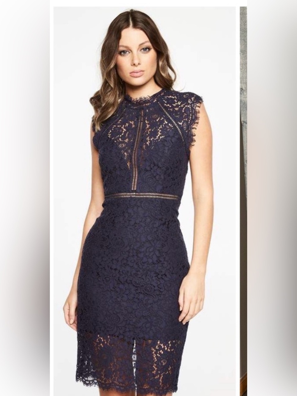 Women’s BARDOT NWT lace panel sheath dress-Sleeveless-Scalloped Trim-Black-Sz 6